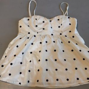 Navy blue polka dot white blouse